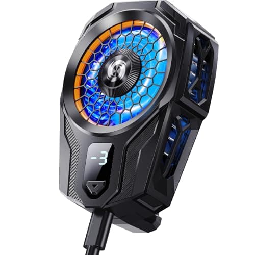 Comvin Cell Phone Cooler for Gaming - Clip On Mobile Phone Cooling Fan with Dual Mode/Temperature Display/LED Light/Ultra Quiet, Supports Devices for 67-88mm Width iOS/Android, Cellphone Gaming - Image 1