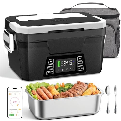 Vabaso Cordless Electric Lunch Box for Adults, 27000mAh Battery Powered Heated Lunch Box with APP, 1.2L (5.1 Cups) Automatic Scheduled Self Heating Lunchbox for Office Work Travel Outdoor, 248℉ Max - Image 1