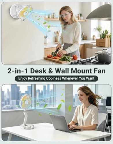 HRTISNW Portable Foldable Oscillating Fan, 6000mAh Battery Powered USB Rechargeable Fan, 16.1 Inches Wireless Desk Fan for Bedroom, Office, Camping and Travel, White - Thumbnail 6