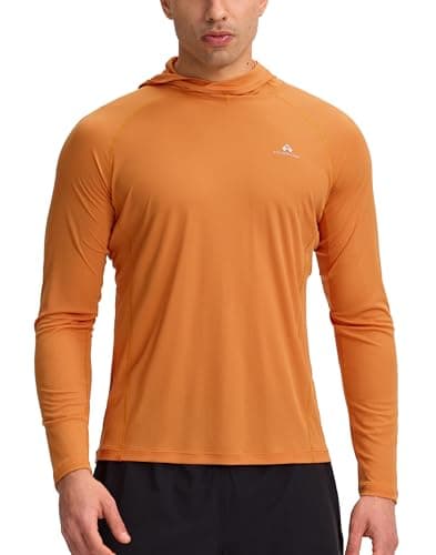 Pioneer Camp Rash Guard for Men Ultra Lightweight Long Sleeve Sun Protection Hoodie Shirts Quick Dry Hiking Fishing Running Orange - Image 1