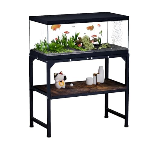 Azaeahom 10-20 Gallon Fish Tank Stand, Metal Aquarium Stand with Adjustable Non-Slip Foot and Wooden Shelf, Reptile Tank Stand Easy to Assemble for Home Office, Firm and Steady(Tank not Included) - Image 1