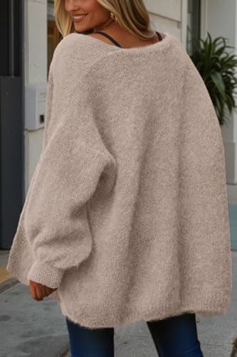 dowerme Women Open Front Cardigans Trendy Fall Long Sleeve Drop Shoulder Soft Knit Slouchy Sweater Spring Outerwear 2026(Camel,X-Large) - Thumbnail 4
