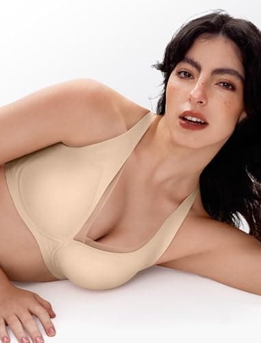 LetsJoli Wireless Jelly Bras for Women No Underwire Seamless Push Up Comfortable Tshirt Bralettes Everyday Bra(Nude,2XL) - Thumbnail 4