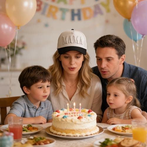 Women’s Mama Trucker Hat – Vintage Embroidered Adjustable Baseball Cap, Two-Tone Ponytail Hat Gifts for Mothers Day Outfits White - Thumbnail 4