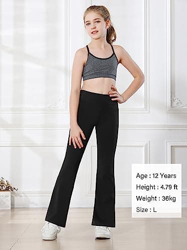 Stelle Girl's Flare Leggings with Pockets High Waisted Bootcut Yoga Pants Kids Dance Bell Bottoms Leggings(BK+GR+GB,S) - Thumbnail 4