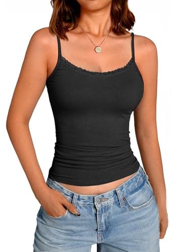 GKBK Lace Camisole Top for Women Sexy Tank Top Adjustable Spaghetti Strap Club Party Shirt Sleeveless Tank Cami Black M - Image 1