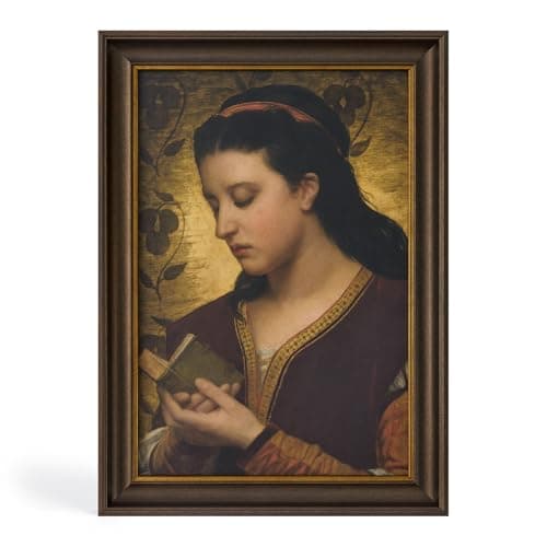 DAJONART Vintage Gold Framed Canvas Book Wall Art,Woman Reading Printed Oil Painting Wall Art, 8 x12 Rustic Gold Framed Canvas Books Posters,Feminist Portrait for Library Bedroom Decor, Gift for Book Lovers - Image 1
