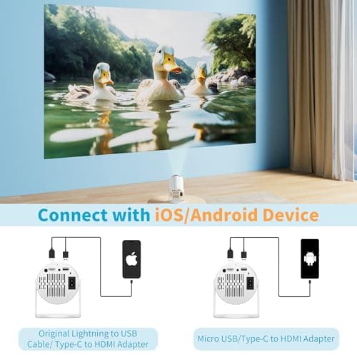 Mini Projector Portable Proyector 4K Support, Full HD 1080P Small Projector with 270° Rotatable Stand, Movie Projector Compatible with TV Stick/Smartphone/HDMI/USB for Bedroom/ Outdoor Camping - Thumbnail 4
