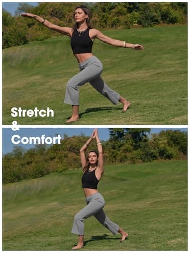 EXLURA Women's Stretchy Work Capri Pants Elastic Waist Business Casual Flare Cropped Trousers Cotton Yoga Leggings Pockets Grey - Thumbnail 5