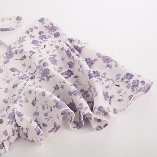 Belle Poque Women's Short Sleeve Square Neck Tiered Ruffle Dress 2025 Square Neck Holiday Beach Midi Dress Purple Large - Thumbnail 4