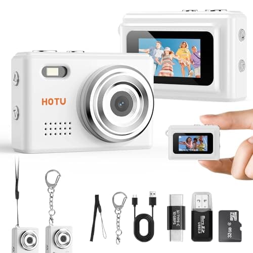 HOTU Mini Keychain Camera, Y2K Portable Mini Digital Camera, 2MP 1080P Video Recording Small Camera with 32GB Card for Kids, Long Battery Life for Travel, Vlog, White - Image 1