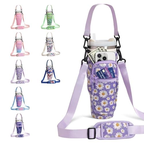 DLOCCOLD Water Bottle Carrier Bag with Phone Pocket for 40 oz Tumbler, Water Bottle Holder with Adjustable Shoulder & Handheld Strap, Carrier Sling Bag for Water Bottle Walking Camping Travelling - Image 1
