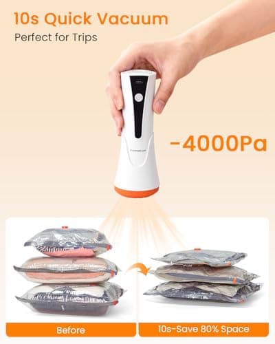 Vacuum Seal Bags for Clothing Travel with Rechargeable Cordless Pump, 15 Pack Compression Space Saver Bags for Packing, Luggage and Seasonal Storage - Thumbnail 3