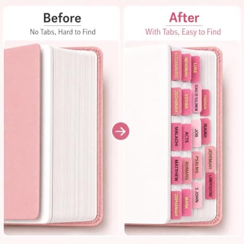 JIAANNING Pink Bible Tabs for Women, 90 Pcs Laminated Gold Foil Large Print Index Tabs, Easy Navigation Tabs for Bible Study & Journaling, Feminine Style - Thumbnail 3