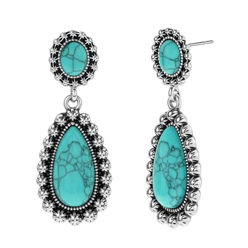 BAYLAY Boho Turquoise Earrings for Women-Western Silver Earrings Silver and Turquoise Jewelry for Women Western Earring Studs Elegant Women's Jewelry Perfect Gifts for Mom Wife Girlfriend - Image 1