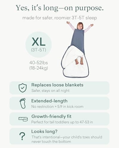 PurComfy Extra-Long Toddler Sleep Sack, Premium Bamboo Viscose Warm Sleeping Bag Supersoft 1.0 TOG Wearable Blanket 3T-4T-5T - Thumbnail 4
