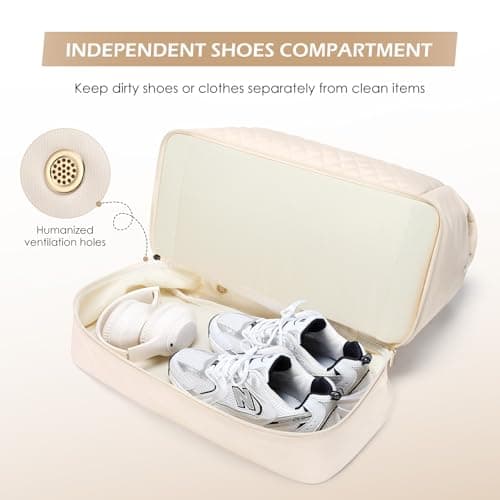 MDODO Travel Duffel Bags for Women Weekender Overnight Duffle Bag with Wet Pocket Shoes Compartment Carry on Tote Bag for Business,Trips,Travel,Sports,Gym,Yoga,Hospital,3 Pcs Set,43L,Beige - Thumbnail 3