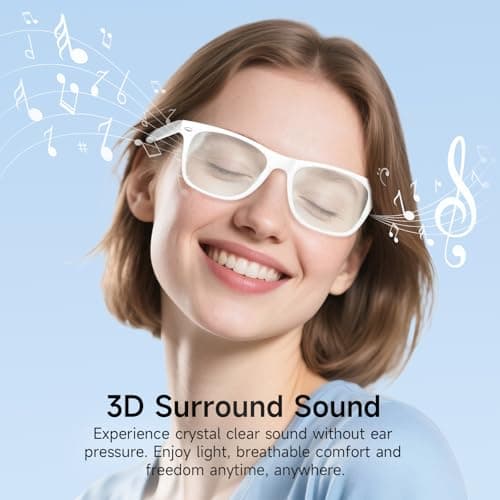sunvito Smart Glasses Headphones, Safety Glasses with Bluetooth Speaker, UV Protection & Blue Light Blocking, Voice Control, for Indoor & Outdoor Use(White) - Thumbnail 2