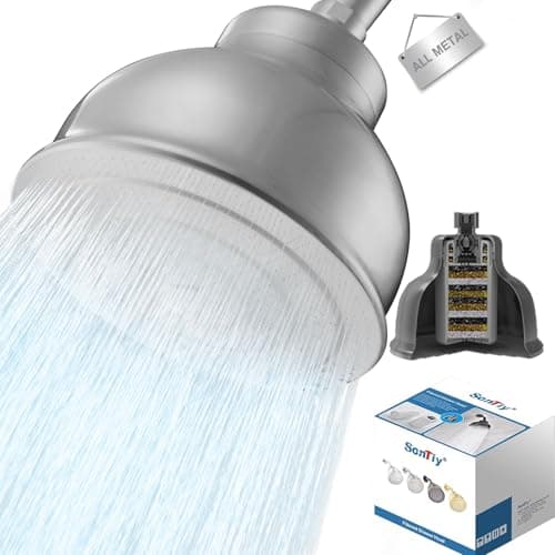 Stainless Steel Shower Head with Filters - Durable & Rustproof, Filtered Shower Head with High-Capacity Filter Cartridge for Hard Water - Long-Lasting Filtration Reduce Hair Shedding Soothe Dry Skin - Image 1