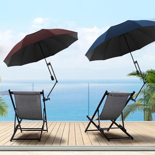 DUOUPA Adjustable Sun Umbrella with Clamp Clip - 53" UPF 50+ Portable Folding Umbrella for Patio, Beach Chairs, Camping, Wheelchair & Outdoor Use (Wine Red 53"/Type A - Thumbnail 2