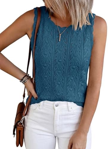 BTFBM Crochet Tops for Women Sleeveless Knit Sweater Vest Tank Top Summer Spring 2026 Cover Ups Beach Vacation Clothes(Dusty Blue, Large) - Image 1