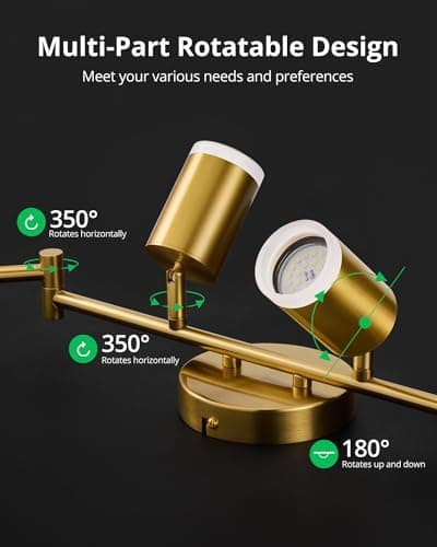 Bojim 6 Light Gold Track Lighting Kit, Modern LED Track Lighting Fixtures Ceiling, Flexibly Rotatable LED Light Head with Acrylic Ring, Kitchen Ceiling Spot Light(GU10 Socket, Bulbs Not Included) - Thumbnail 4