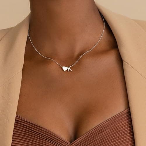 Turandoss Heart Initial Necklace for Women, 18K-White-Gold-Plated Heart Initial C Dainty Necklaces Tiny Silver Necklaces Birthday Gifts for Women Jewelry - Thumbnail 3