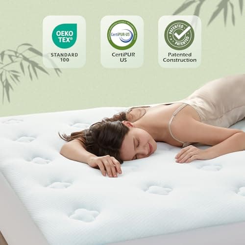 Hansleep Full Size Memory Foam Mattress Pad Topper, Full Foam Mattress Topper Viscose Derived from Bamboo, Full Bed Mattress Pad Cover for Back Pain Relief, 78" x 80", White - Thumbnail 5
