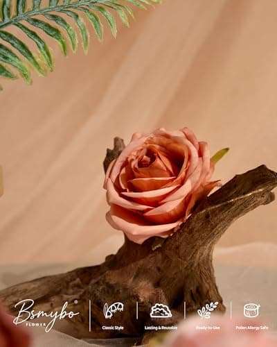 BSMYBO Artificial Flowers Combo Terracotta Flowers Mix Silk Fall Flowers Dahlia Roses with Stems for Wedding Bridal Bouquets, Baby Shower, Floral Arrangement, Table Centerpieces, Home Decorations - Thumbnail 2