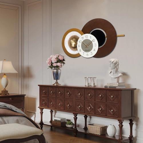 37.8x23 Inch Large Mid-Century Modern Wall Clock, Oversized Wood and Metal Frame Brown Decorative Clock for Living Room, Kitchen, Bedroom, Office - Thumbnail 3