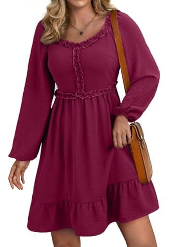 Dokotoo Fall Dresses for Women 2025 Casual Sweetheart Neck Long Sleeve Empire Waist Ruffle Smocked Mini Dress Red XX-Large - Image 1