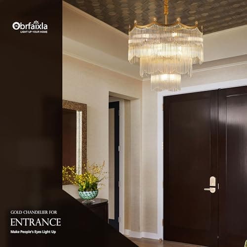 brfaixla 23.1" Modern Glass Gold Chandelier Light Fixture Luxury Glam 3-Tier Crystal Chandeliers for Dining Room 13-Light Round Hanging Ceiling Pendant Lighting for Living Room Bedroom Entrance Foyer - Thumbnail 6