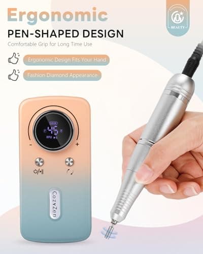CozyZen Cordless Nail Drill Professional: 45000 RPM Rechargeable Electric Nail File Kit, Portable & Low Noise for Acrylic, Gel Nails, Manicure & Pedicure - Salon & Home Use - Thumbnail 4