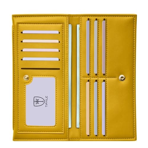 Tipmile Slim Wallet for Women, RFID Blocking Credit Card Holder, Ladies Bifold Wallet with Zipper, Mustard Yellow - Image 1