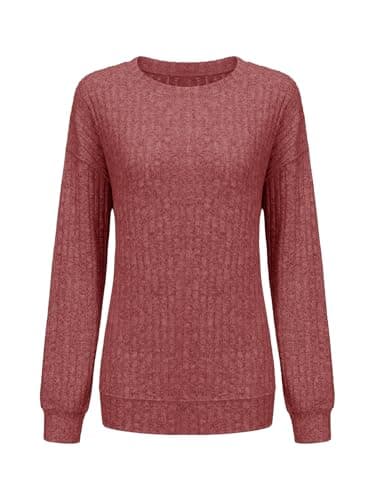 STOLKISS Womens Comfortable Sweatshirts Ribbed Crew Neck Sweatshirt Casual Tops Fall Fashion Relaxed Winter Tops 2026 Red - Image 1