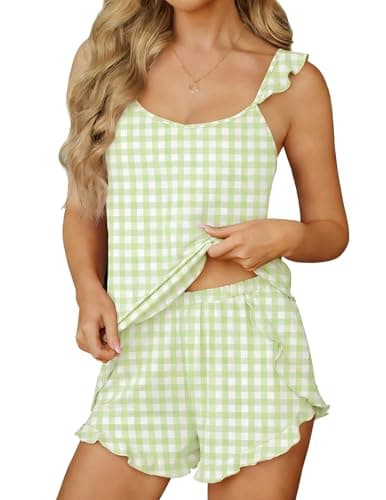 Ekouaer Womens Pajama Sets Ruffle Cami Top and Shorts 2 Piece Lounge Set Sleepwear, Summer Comfy Cute Bridal Pajama for Women - Image 1