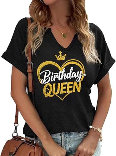 Birthday Shirts for Women V-Neck Its My Birthday Shirt Cute Women Graphic Short Sleeve Tee Tops - Image 1