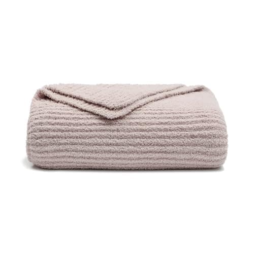 bearberry Soft Rib Knit Blanket Thin Warm & Breathable - Snuggly Minky Throw for Everyday Use, Travel, Chair | All-Season Machine Washable for Couches, Gifts, Family (Beige, 50”x60”) - Image 1