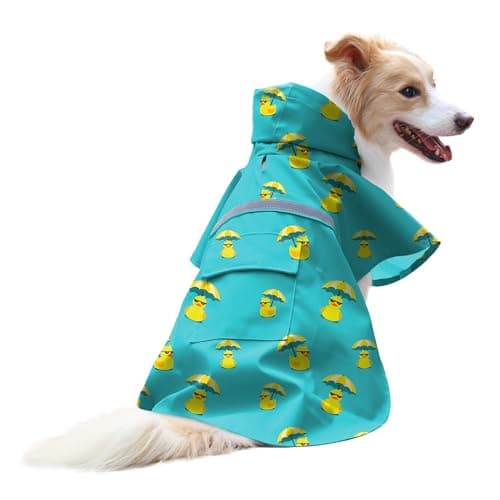 NACOCO Large Dog Raincoat Adjustable - Pet Rubber Ducks Yellow Water Proof Clothes Lightweight Rain Jacket Poncho Hoodies with Strip Reflective Pink (Lake Green L, Sunglass Duck)