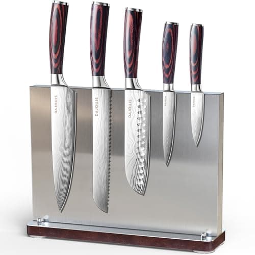 Kitchen Knife Set with Block - 6 Pcs Chef Knife Block Set, 5 Pcs High - Carbon Stainless Steel Razor - Sharp Knives with a Magnetic Knife Block Holder, Versatile and Professional Kitchen Knives Set - Image 1