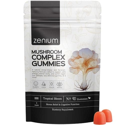 Zenium - Mushroom Complex 90 Gummies of 5000mgs of Lions Mane, 1000mgs of Reishi, Cordeyceps & More | Relieve, Tension, Worry & Irritability | Calm Mind & Body | Ayurvedic | Natural Relief Supplement - Image 1