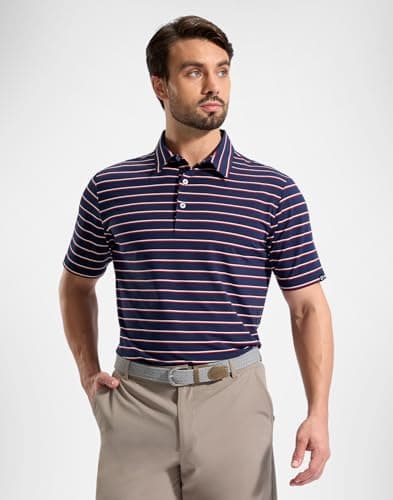 G Gradual Mens Golf Shirt Dry Fit Moisture Wicking Performance Short Sleeve Striped Polo Shirts for Men Dressy Casual (Wide Navy Stripe, 2XL) - Thumbnail 2