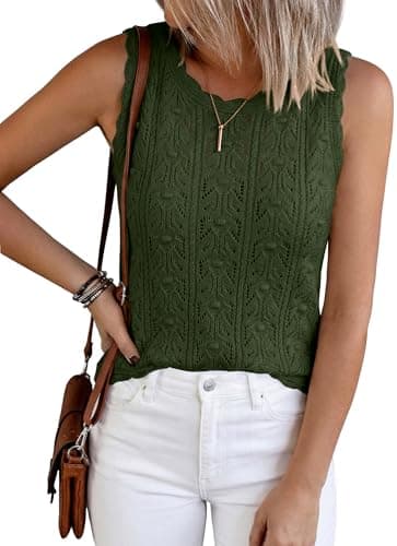 BTFBM Crochet Tops for Women Sleeveless Knit Sweater Vest Tank Top Summer Spring 2026 Cover Ups Beach Vacation Clothes(Army Green, XX-Large) - Image 1