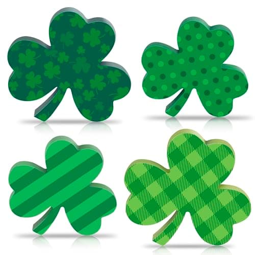St Patricks Day Wooden Shamrock Decoration, 4-Piece Set of St. Patrick's Day Tabletop or Tray Multi-Layer， tiered tray decor Tray Decoration, shamrock decorations, Office Decor - Image 1