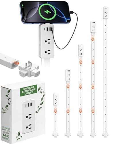 Electrical Outlet Extender with Adjustable Sticks 8"-56", 4-Way Flat Plug for Different Wall Sockets, Features 2AC Outlets, 2USB-A, 1USB-C for Hard-to-Reach Outlets Behind Couch Nightstands Desks TV - Image 1