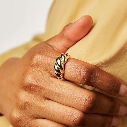 ÌF ME 10 PCS Gold Rings Set for Women Non Tarnish, 18K Gold Plated Chunky Stackable Rings, Statement Stacking Womens Ring Pack - Thumbnail 3