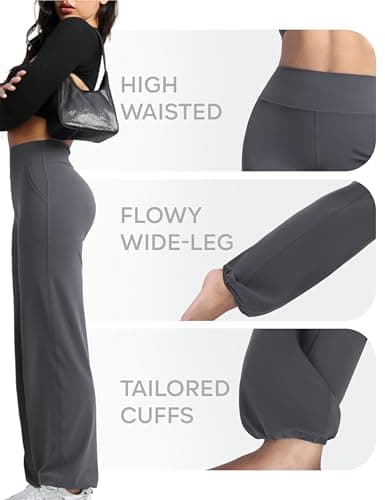 POSHDIVAH Women's Creamluxe Elastic Bottoms Straight Leg Sweatpants High Waisted Casual Pants Yoga Athletic Joggers with Pockets 29" Grey Small - Thumbnail 3