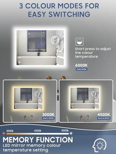 Led Mirror for Bathroom, 24x32 Inch Backlit Mirror with 10X Magnification and Shaver Charging Port, Anti-Fog, Memory Function, 3 Color Temperature, Dimmable Led Bathroom Mirror, Horizontal/Vertical - Thumbnail 3