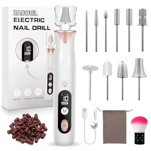 ZABOUL Electric Nail Drill Kit Cordless Professional Manicure Pedicure Nail File Buffer for Acrylic Nails Gel Polishing Removing Manicure Salon Home with Nail Drill Bits Sanding Bands - Image 1