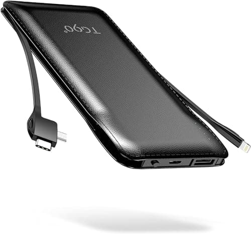 TG90° Portable Charger with Cords Only 10000mAh Power Bank with Built in Cables(No Plug) Battery Backup Cell Phone External Battery Pack Compatible with iPhone 17 16 15 14 13 12 Samsung Google iPad - Image 1